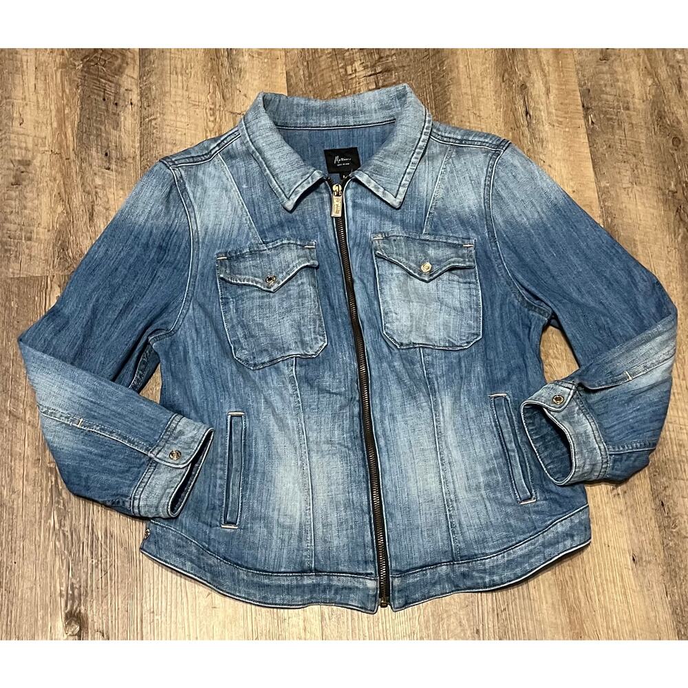 Marciano by Guess Womens Luxe Denim Jacket Vintage Y2K Fitted Full Zip Blue Sz L